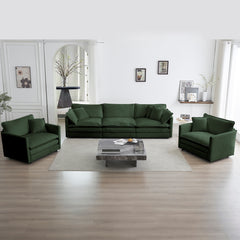 Sofa Set Of 3, 1-1-3 Seats Living Room Sofa Set, Accent Chair, Loveseat, And Three-Seat Sofa Modern Style Round Arms 3 Piece Sofa Set, Green Chenille