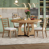 TREXM Round Dining Table For 4 With Chairs Set Extendable Dining Table Set With 16 Removable Middle Leaf 5 Piece Retro Dining Table Set Unique Geometric Design For Kitchen Dining Room Natural