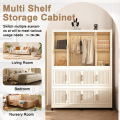Portable Wardrobe Closet Storage Organizer For Clothes,Clothes Dresser,12 Magnetic Doors-12 Cubes & 1 Hanging Rod,6 Pcs Hangers , Baby Wardrobe Storage Cabinet,White