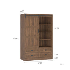Tall Bedroom Armoire Wardrobe Closet Clothing Storage Cabinet With Hanging Rod Barn Door Drawers Open Shelves