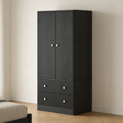Clothing Wardrobe 2 Doors 2 Drawers Elegant Wave Pattern Wooden Freestanding Large Capacity Storage Cabinet For Bedroom Living Room Office