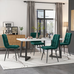 117X68cm Dining Table With 4 Chairs Set, Rectangular Dining Table Modern Kitchen Table Set,Dining Room Chair Dark Green Velvet Kitchen Chair,Black Table Legs