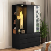 Wardrobe Closet 71.7 H, Bedroom Wooden Wardrobe With 2 Doors 6 Drawers, Modern Clothing Storage Cabinet Combination With Storage Shelves And Hanging Rail, Black