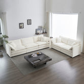 Sofa Set Of 2 Chenille Couch, 2-3 Seater Sofa Set Deep Seat Sofa, Modern Sofa Set For Living Room, White Chenille