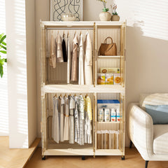 Portable Wardrobe Closet Storage Organizer For Clothes,Clothes Dresser,6 Magnetic Doors-6 Cubes & 2 Hanging Rod,6 Pcs Hangers , Baby Wardrobe Storage Cabinet,White