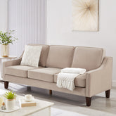Modern 3-Piece Velvet Sofa with Scooped Armrest & Wood Legs – Taupe