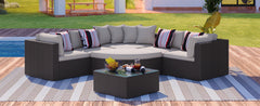 GO 7-piece Outdoor Wicker Sofa Set, Rattan Sofa Lounger, With Colorful Pillows, Conversation Sofa, For Patio, Garden, Deck, Brown Wicker