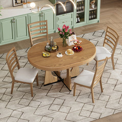 TREXM Round Dining Table For 4 With Chairs Set  Extendable Dining Table Set With 16 Removable Middle Leaf  5 Piece Retro Dining Table Set Unique Geometric Design For Kitchen  Dining Room  Natural