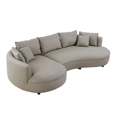 Modern Sectional Curved Sofa Couch For Living Room,Upholstered 5-Seat Sofa Couch Eco-leather Couch Set For Apartment Office,Light Grey