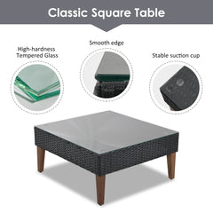 GO 4-pieces Outdoor Wicker Sofa Set, Patio Furniture With Colorful Pillows, L-shape Sofa Set, Gray Cushions And Black Rattan