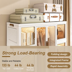 Portable Wardrobe Closet Storage Organizer For Clothes,Clothes Dresser,12 Magnetic Doors-12 Cubes & 2 Hanging Rod,16 Pcs Hangers , Baby Wardrobe Storage Cabinet,White