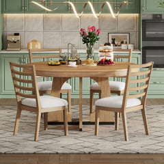 TREXM Round Dining Table For 4 With Chairs Set  Extendable Dining Table Set With 16 Removable Middle Leaf  5 Piece Retro Dining Table Set Unique Geometric Design For Kitchen  Dining Room  Natural