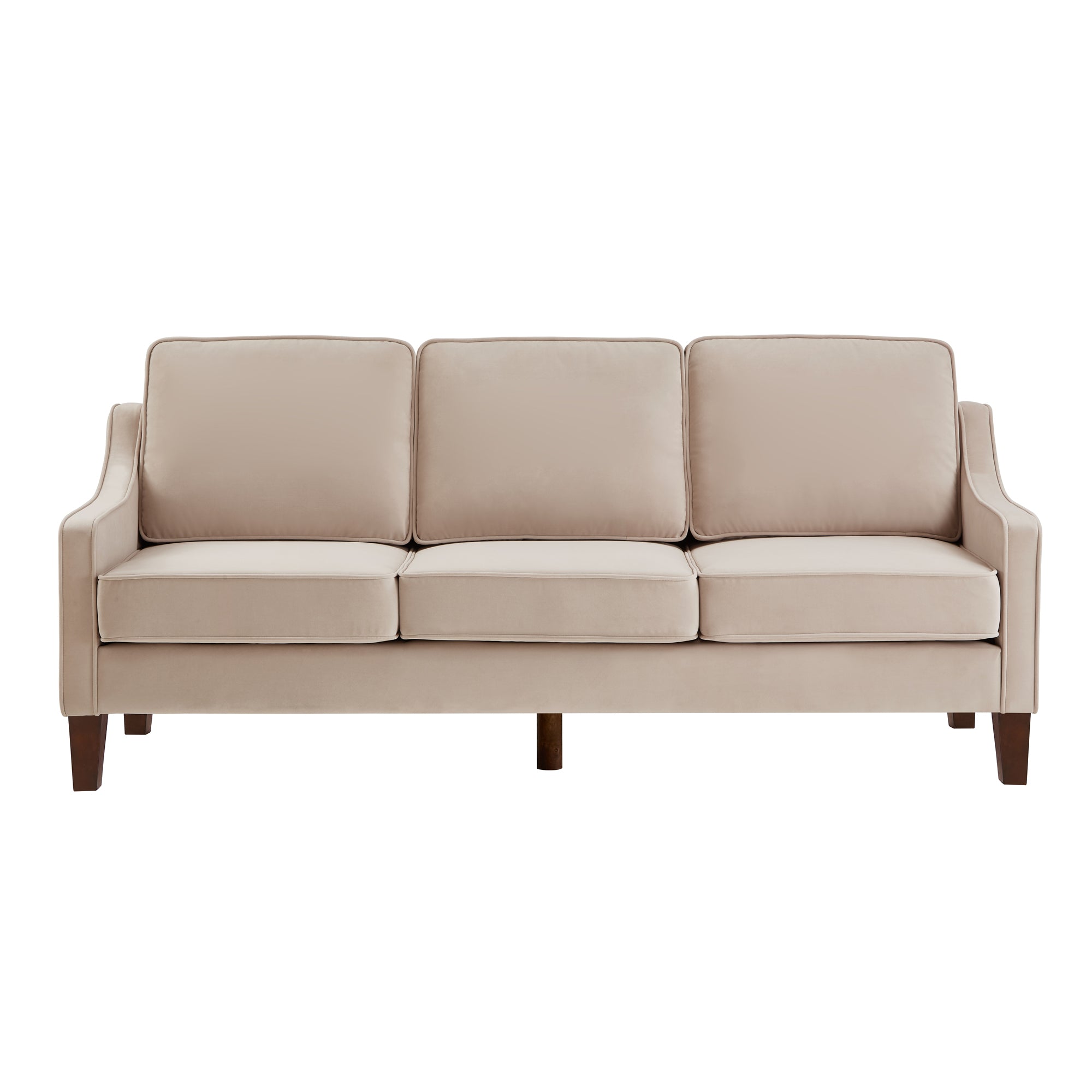 Modern 3-Piece Velvet Sofa with Scooped Armrest & Wood Legs – Taupe
