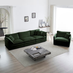 Sofa Set Of 3, 1-1-3 Seats Living Room Sofa Set, Accent Chair, Loveseat, And Three-Seat Sofa Modern Style Round Arms 3 Piece Sofa Set, Green Chenille