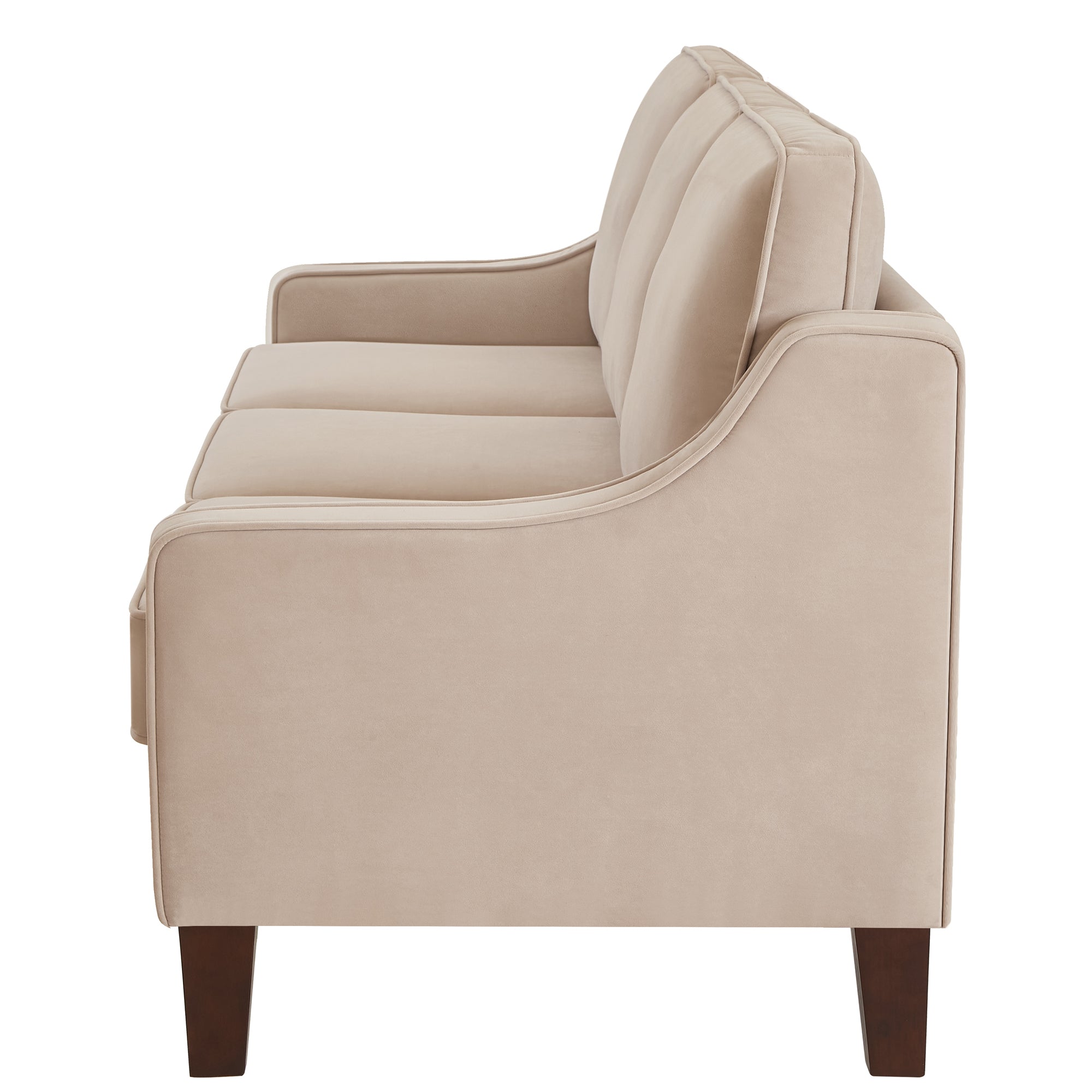 Modern 3-Piece Velvet Sofa with Scooped Armrest & Wood Legs – Taupe