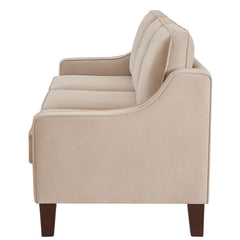 Modern 3-Piece Velvet Sofa with Scooped Armrest & Wood Legs – Taupe