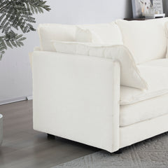 Sofa Set Of 2 Chenille Couch, 2-3 Seater Sofa Set Deep Seat Sofa, Modern Sofa Set For Living Room, White Chenille