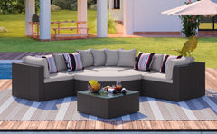 GO 7-piece Outdoor Wicker Sofa Set, Rattan Sofa Lounger, With  Colorful Pillows, Conversation Sofa, For Patio, Garden, Deck, Brown Wicker
