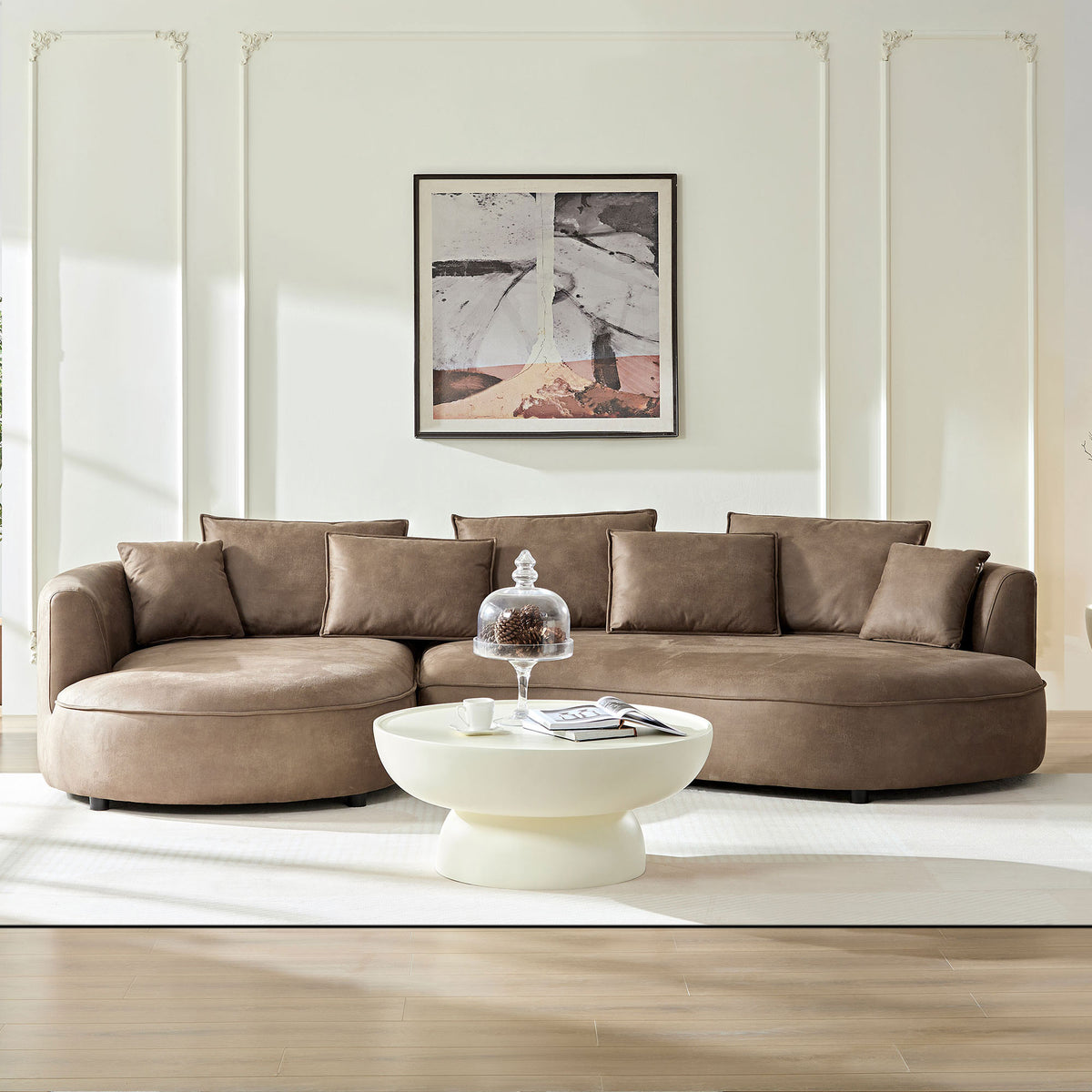 128.74 Inch Modern Sectional Curved Sofa Couch For Living Room,Leathaire Upholstered 5-Seat Sofa Couch, Technology Cloth Couch Set For Apartment Office,Brown