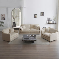3 Piece Sofa Set With Arm Pillows And Toss Pillows , Sofa Set Include 2- Piece Of Arm Chair And One 2-seat Sofa, Space Saving Casual Sofa Set For Living Room, Beige Chenille