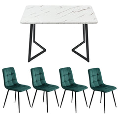 117X68cm Dining Table With 4 Chairs Set, Rectangular Dining Table Modern Kitchen Table Set,Dining Room Chair  Dark Green Velvet Kitchen Chair,Black Table Legs