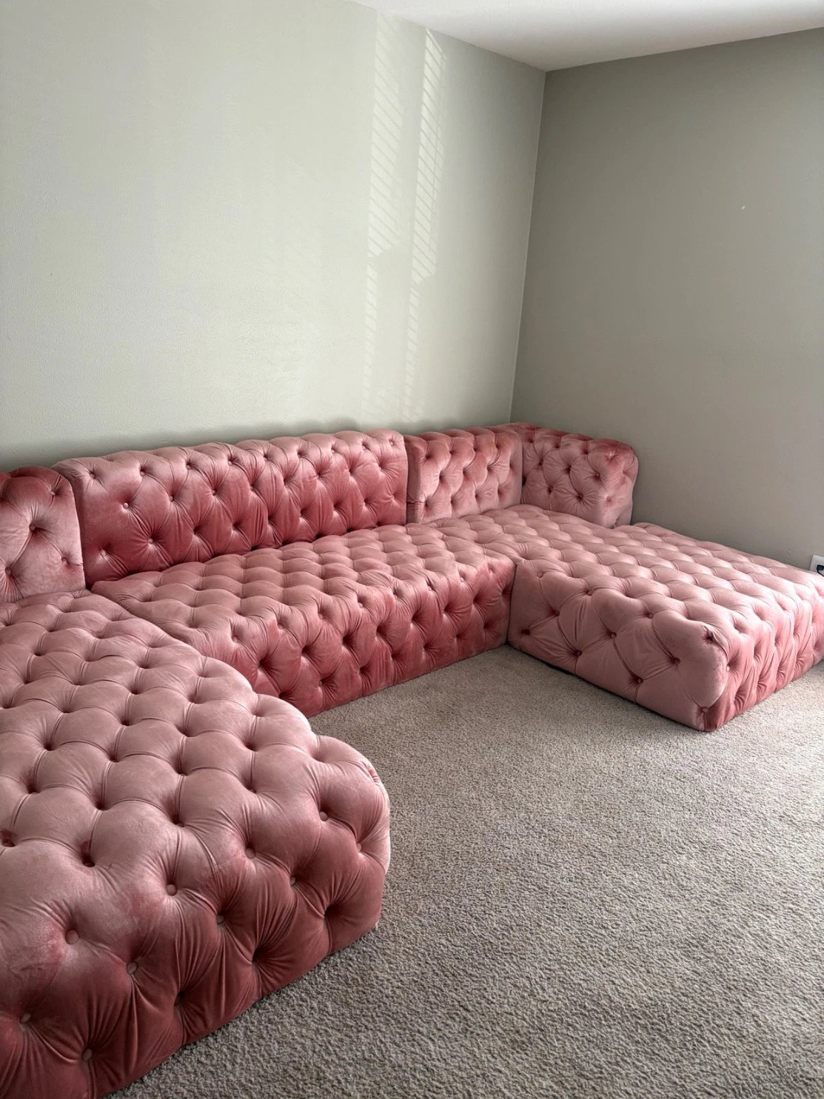 Neva Pink Velvet Double Chaise Sectional